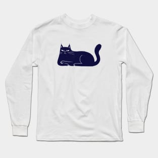 Moody blue cat upset mood - facing left Long Sleeve T-Shirt